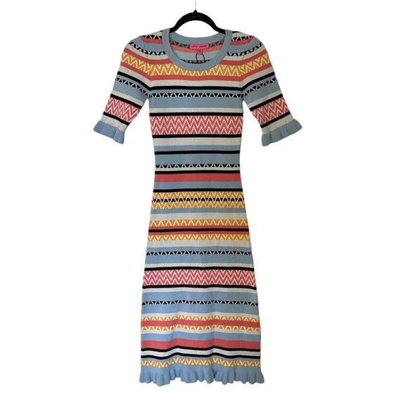 NWT Betsey Johnson midi knit striped multicolor dress ruffle trim - Picture 6 of 6